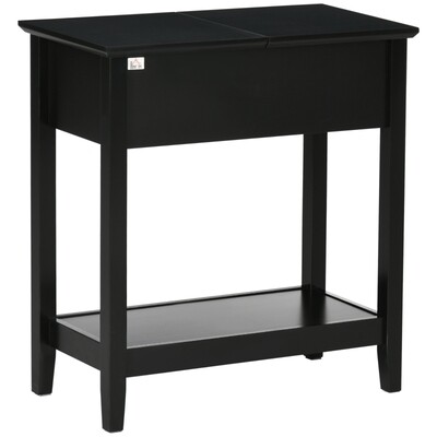 Konsolentisch im Retrodesign mit Staufach und Regal, Schwarz