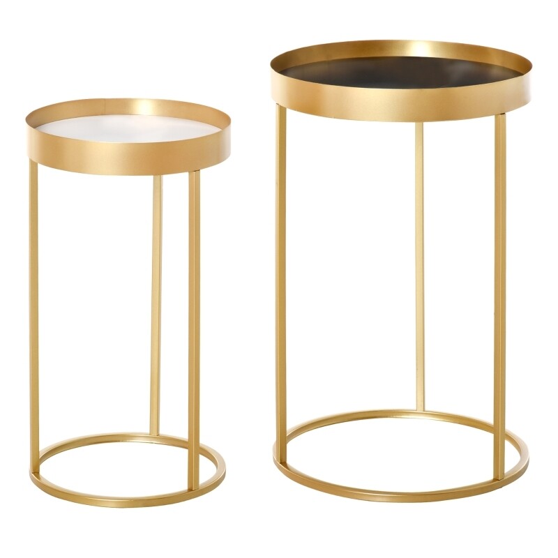 2er-Set Beistelltisch im Retrodesign erhöhter Rand, Metall MDF-Holz