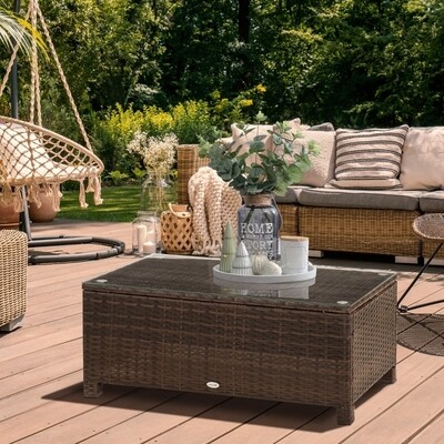 Garten Beistelltisch Couchtisch Gartentisch Balkontisch ESG PE-Rattan Braun