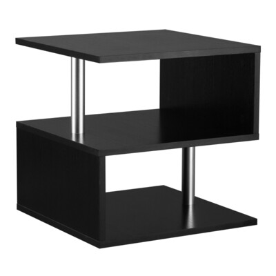 Beistelltisch im modernen Design, 2 Regale, Schwarz + Silber