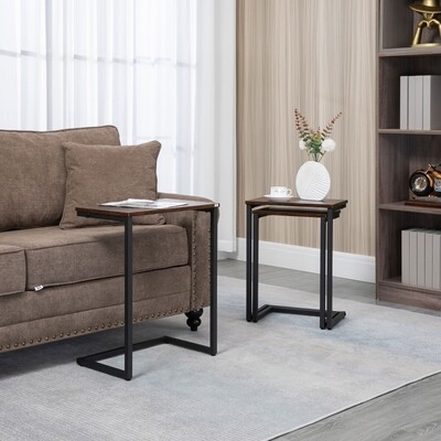 Satztisch, Beistelltisch, 3er-Set, Industrial Design, Stahlrahmen, braun+schwarz, 4