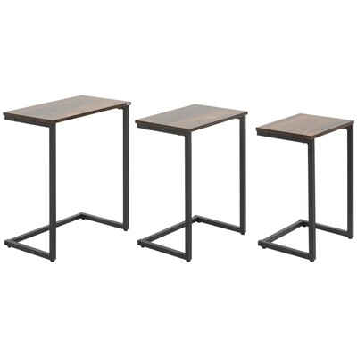 Satztisch, Beistelltisch, 3er-Set, Industrial Design, Stahlrahmen, braun+schwarz, 4