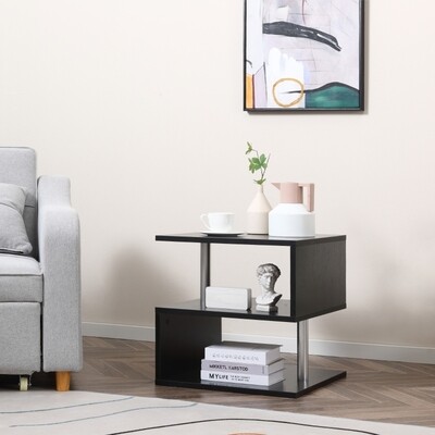 Beistelltisch im modernen Design, 2 Regale, Schwarz + Silber