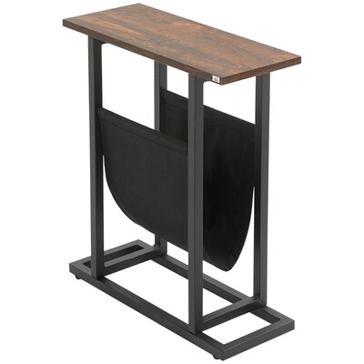 Beistelltisch, Nachttisch, schmales Design, mit Stofftasche, Stahl, dunkelbraun+schwarz,