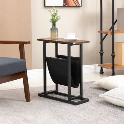 Beistelltisch, Nachttisch, schmales Design, mit Stofftasche, Stahl, dunkelbraun+schwarz,