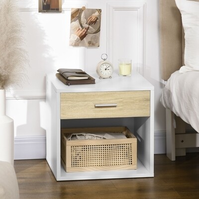Nachttisch, Nachtschrank, mit Schublade in Holzoptik, weiss