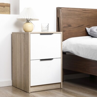 Nachttisch mit 2 Schubladen 40 cm x 40 cm x 60 cm, Natur und Weiss