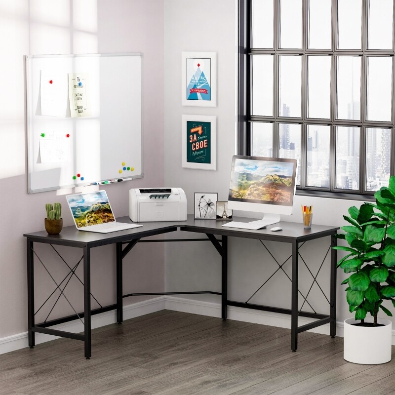 Computertisch Eckschreibtisch L-Form Winkelschreibtisch MDF Schwarz