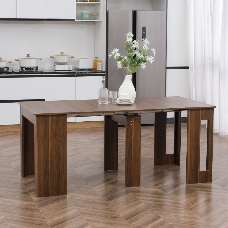 Esstisch, Klapptisch, ausziehbar, glatte Oberfläche, Holz+Stahl, braun, Esstisch, Klapptisch, ausziehbar, glatte Oberfläche, Holz+Stahl, braun,