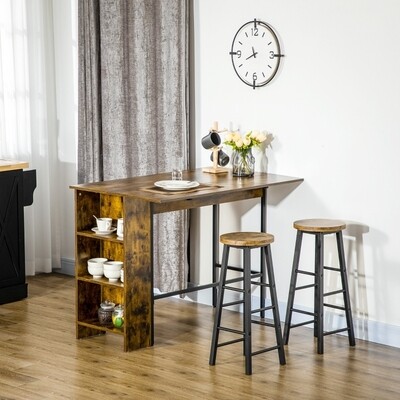 Klappbarer Bartisch mit 3 Regalen im Industrie Design Braun