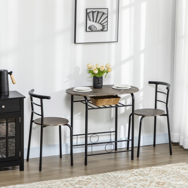 Bistro-Set 3-teilig, 1 Tisch, 2 Stühle, Schwarz