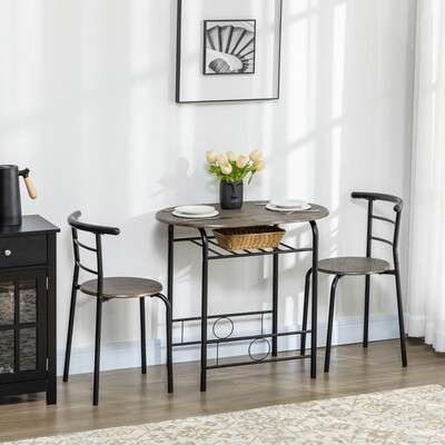 Bistro-Set 3-teilig, 1 Tisch, 2 Stühle, Schwarz