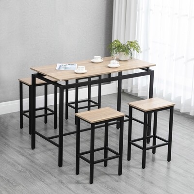 Bartisch, Barhocker, 5-teiliges Set, Industrial Design, Eiche+schwarz,