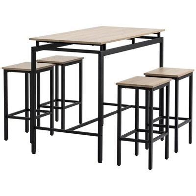 Bartisch, Barhocker, 5-teiliges Set, Industrial Design, Eiche+schwarz,