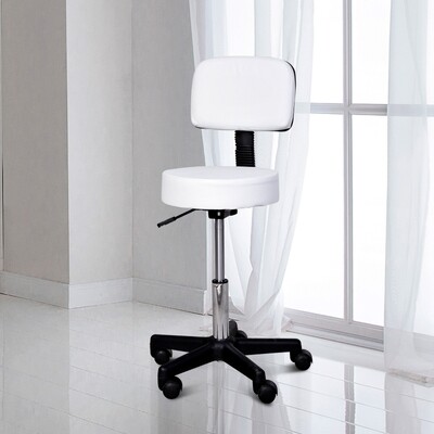 Arbeitshocker Rollhocker Friseurhocker mit Lehne Weiss