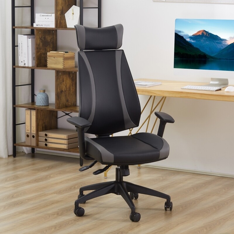 ergonomischer Bürostuhl PU-Leder Schwarz