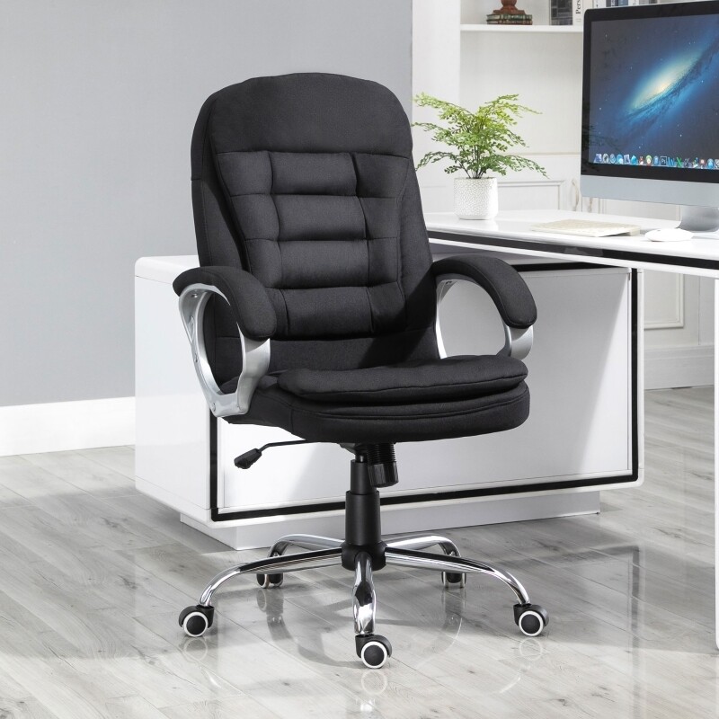 Bürostuhl Ergonomischer 360° Drehstuhl Wippfunktion höhenverstellbar Schwarz Leinen
