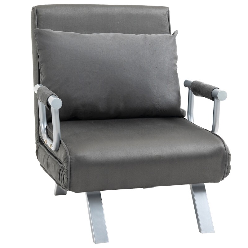 Schlafsofa mit Armlehne 3-in-1 Schlafsessel Gästebett Klappmatratze Klappbett Chaiselongue Multifunktion Kunstleder Grau