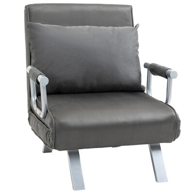 Schlafsofa mit Armlehne 3-in-1 Schlafsessel Gästebett Klappmatratze Klappbett Chaiselongue Multifunktion Kunstleder Grau