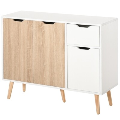 Sideboard Nachttisch Kommode mit Schubladen Weiss+Natur 90 cm x 30 cm x 72 cm