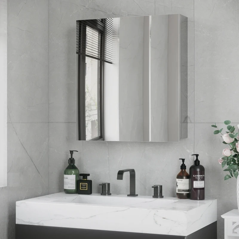 Spiegelschrank, Badschrank, 2 Spiegeltüren, Edelstahl