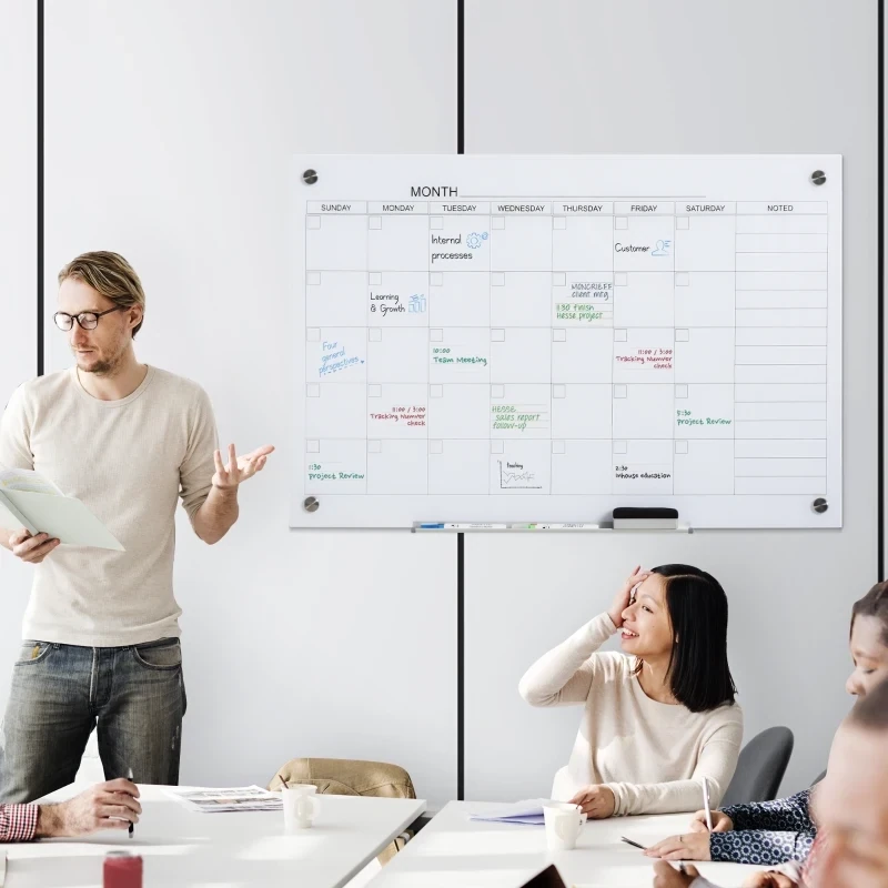 Whiteboard Glasplatte mit 4 Glasclip Weiss