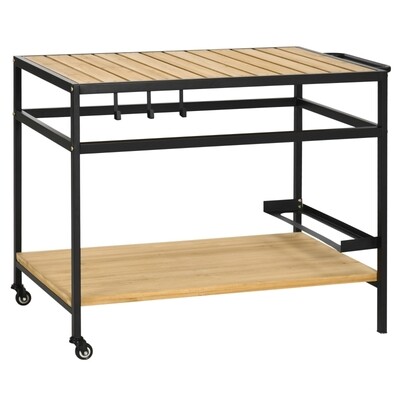 Outdoor-Servierwagen im Industrie-Design, wetterbeständig, Schwarz +Natur
