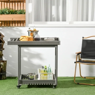 Outdoor-Servierwagen mit Handtuchhaltern, Dunkelgrau