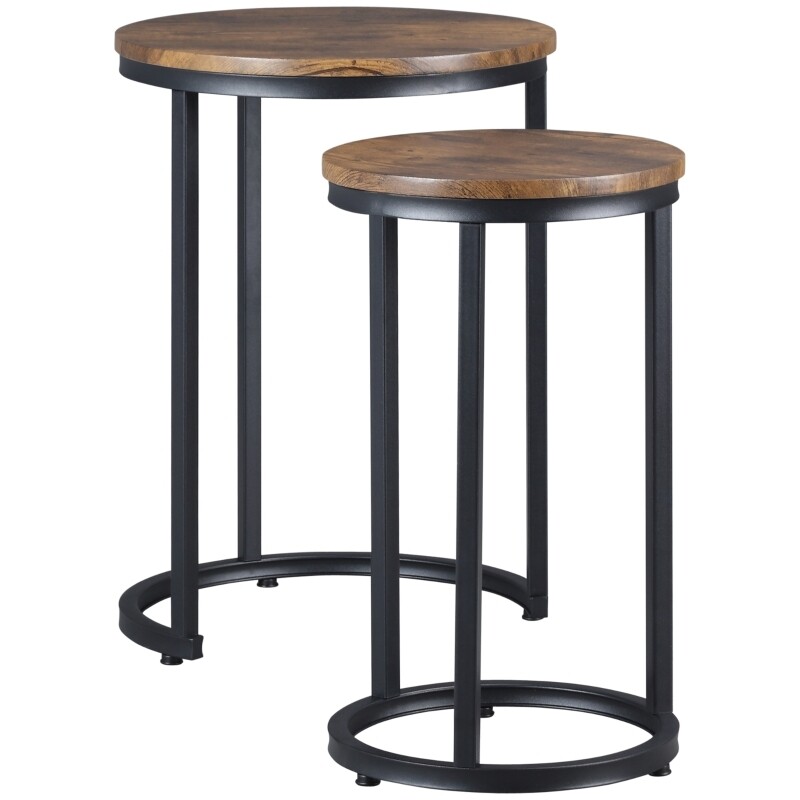 2er-Set Beistelltische im Industriedesign stapelbar Braun + Schwarz