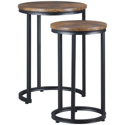 2er-Set Beistelltische im Industriedesign stapelbar Braun + Schwarz