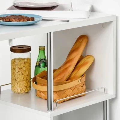 Bartisch mit 3 Ablageflächen und Weinregal, Stehtisch, Küchentisch, Weiss+Silber