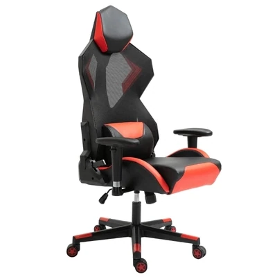 Gaming Stuhl Bürostuhl mit Kopfstütze Kunstleder rot-schwarz
