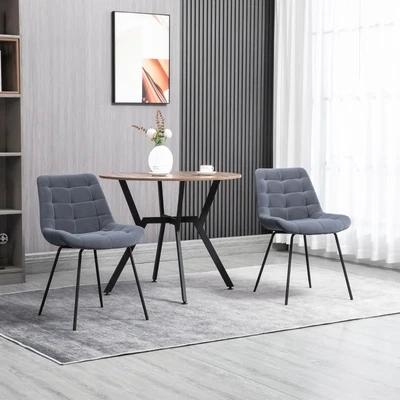 2er-Set Esszimmerstühle im Retro-Design, Samtoptik, Dunkelgrau