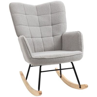 Schaukelstuhl im Retro-Design, Massivholz, Schwingsessel, Hellgrau