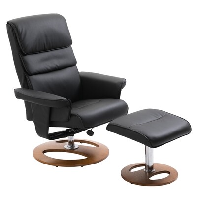 Relaxsessel mit Hocker Fernsehsessel 360° drehbar 120° neigbar PU-Bezug Holzfuss Schwarz