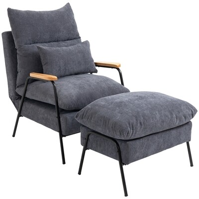 Sessel mit Ottomane, inkl. Kissen, Grau