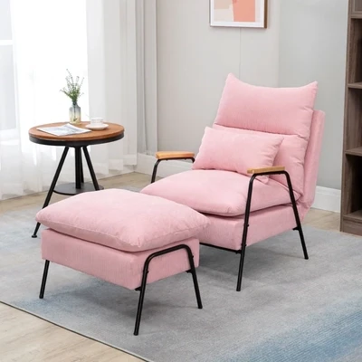 Sessel mit Ottomane, inkl. Kissen, Rosa