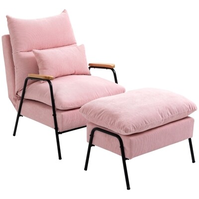 Sessel mit Ottomane, inkl. Kissen, Rosa