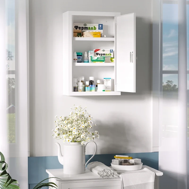 Medizinschrank, 3 Fächer, abschliessbare Tür, stabiles Stahlgehäuse, weiss