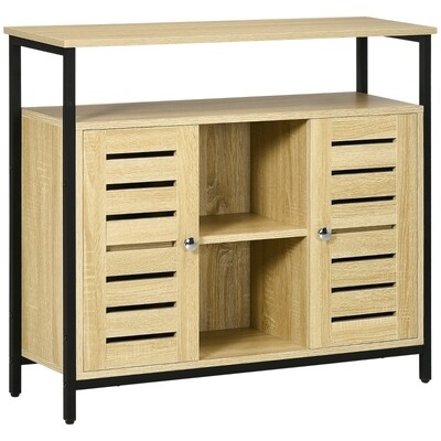 Kommode im Industrie-Design, Sideboard, Küchenschrank, 2 Regale, 2 Schränke, Schwarz + Natur