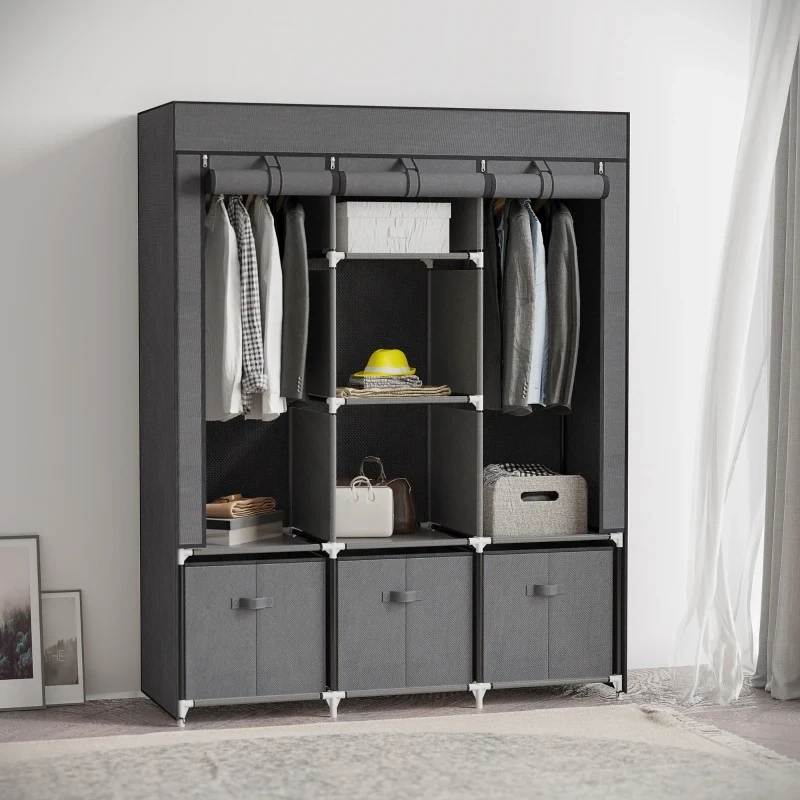Stoffschrank aus Vlies, Faltschrank, inkl. 3 Schubladen, Grau