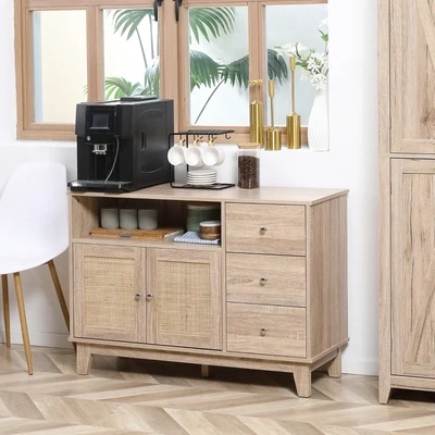 Sideboard, Kommode mit Wienergeflecht 1 Schrank, 3 Schubladen Natur