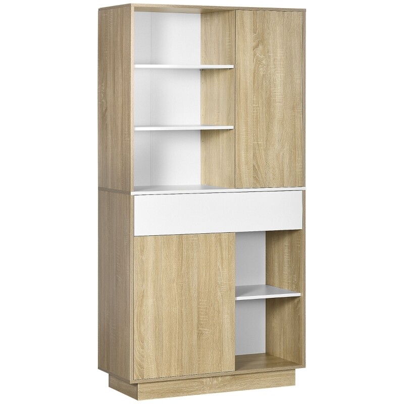 Küchenschrank, Buffetschrank, 3 versetzbare Einlegeböden, Schublade, Weiss+Holz