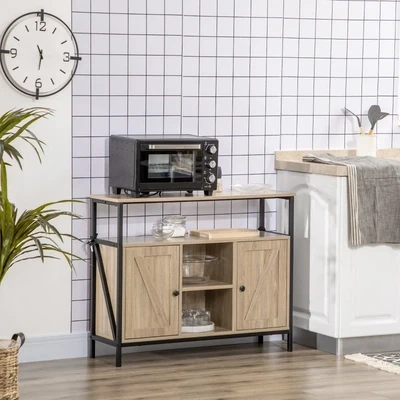 Sideboard im Industriedesign, 2 Schränke, 2 Regale. 1 Ablagefach, Natur + Schwarz