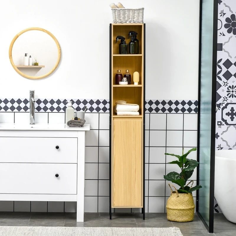 Badezimmerschrank im Industriedesign, 1 Schrank, 3 Regale, Schwarz + Braun