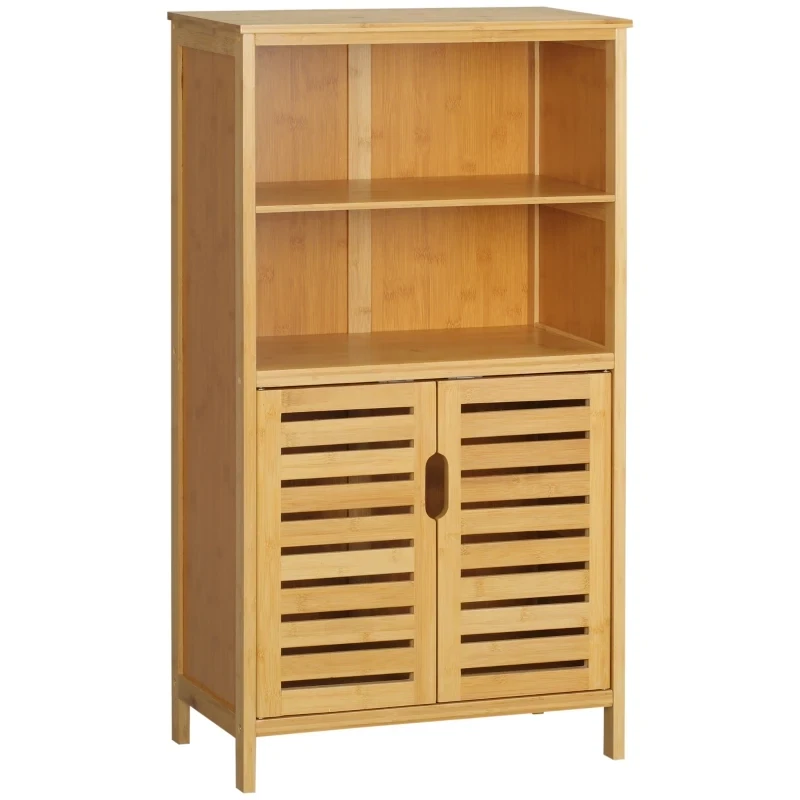 Badzimmerschrank Kommode aus Bambus, mit Lamellentüren, Natur