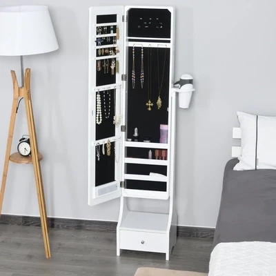 LED Schmuckschrank 2 in 1 Schmuckregal Spiegelschrank mit Schublade Weiss