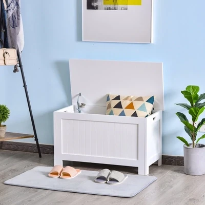 Sitzbank mit Stauraum im Landhausstil, Truhe, Weiss