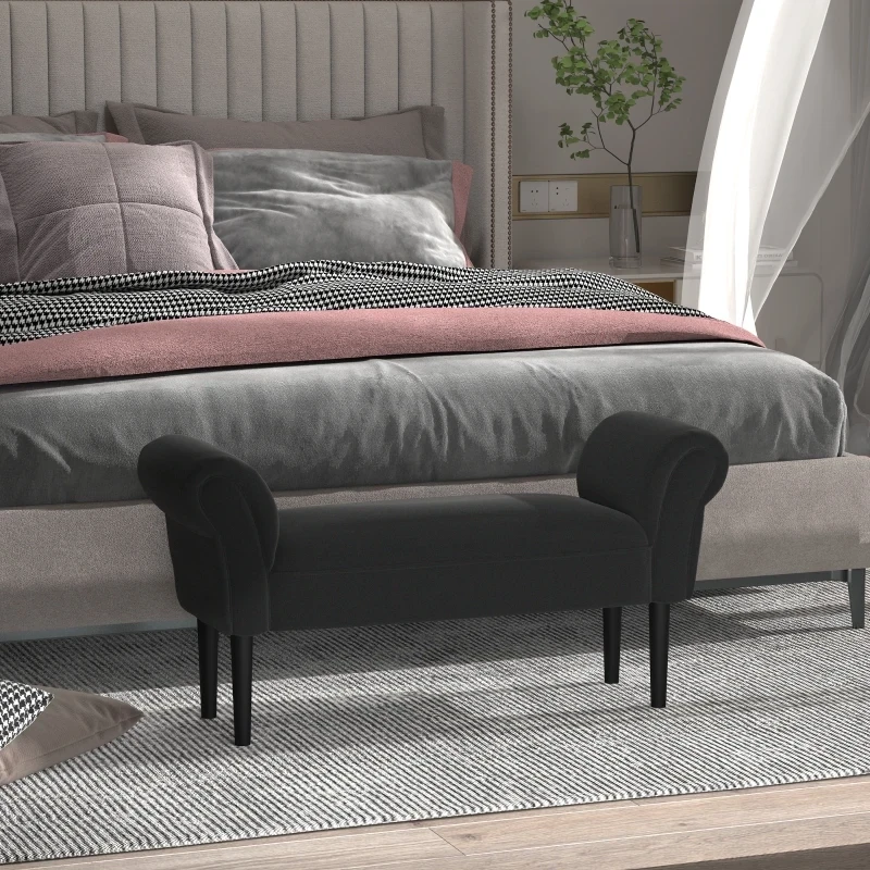 Sitzbank für Schlafzimmer Bettbank Polsterbank Schwarz