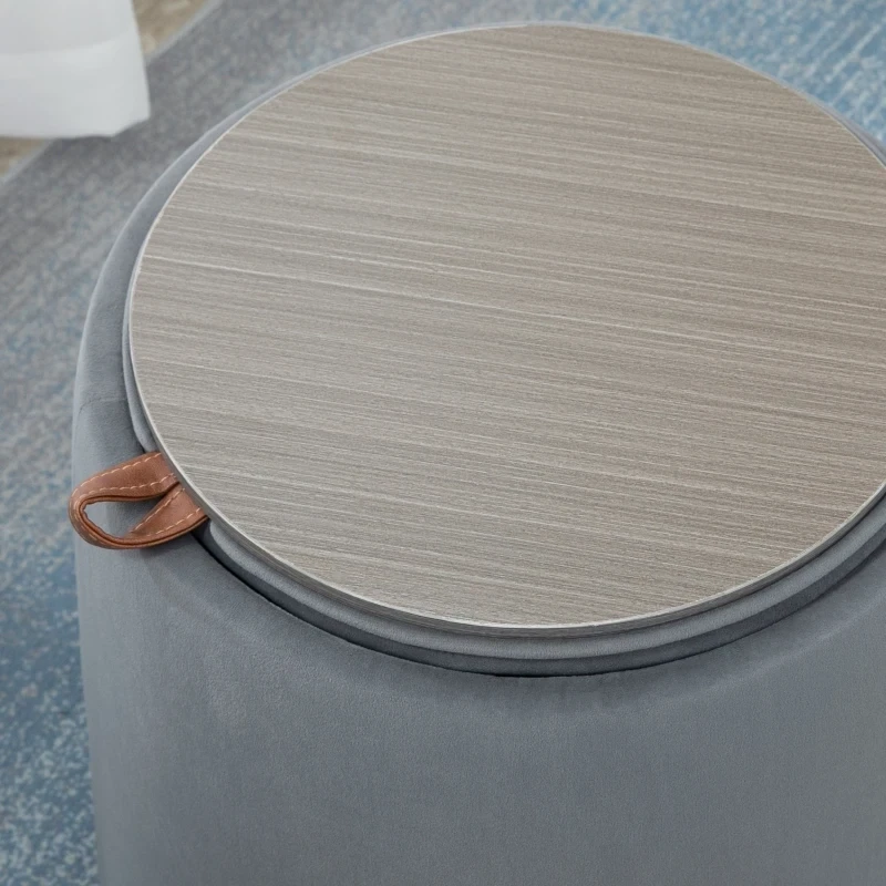 2-in-1 Hocker / Beistelltisch in Samtoptik inklusive Stauraum und abnehmbaren Deckel Grau
